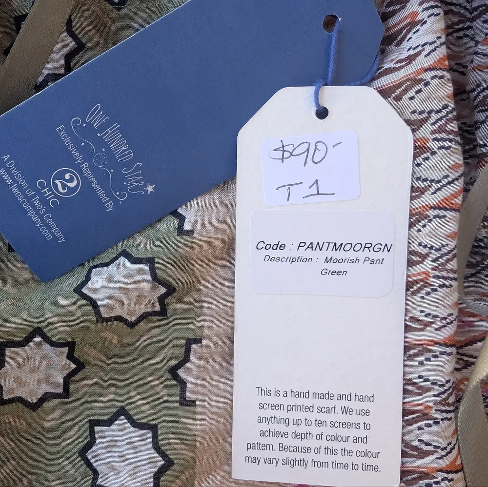 NWT One Hundred Stars Moorish Printed Cropped Lounge Pants OSFM - Picture 7 of 8